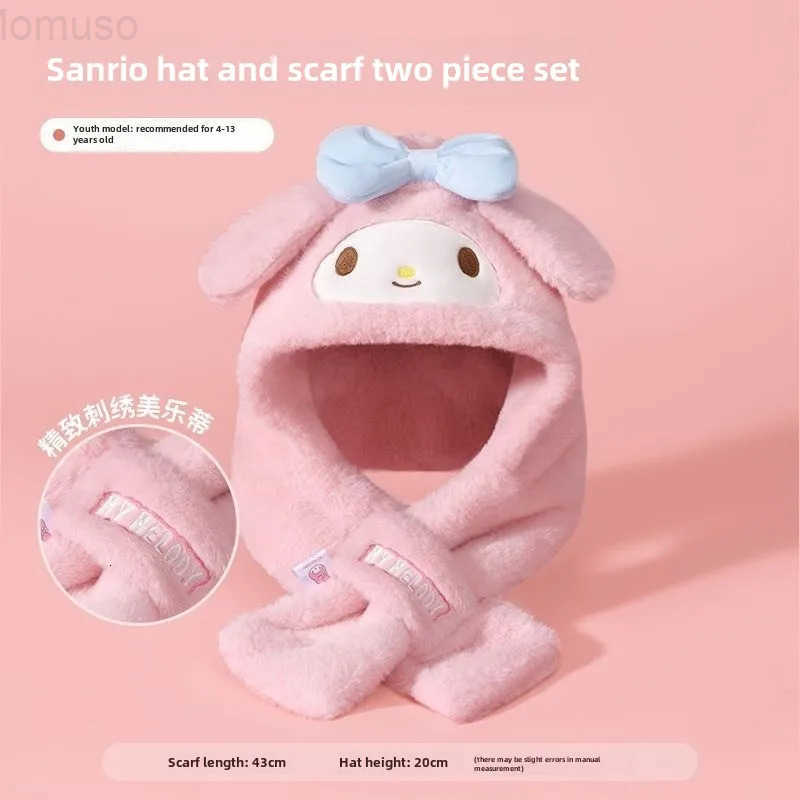 Sanrio anime hat neck scarf and ear protection integrated cartoon kuromi Cinnamoroll cute childrens thickened and warm gift H251110