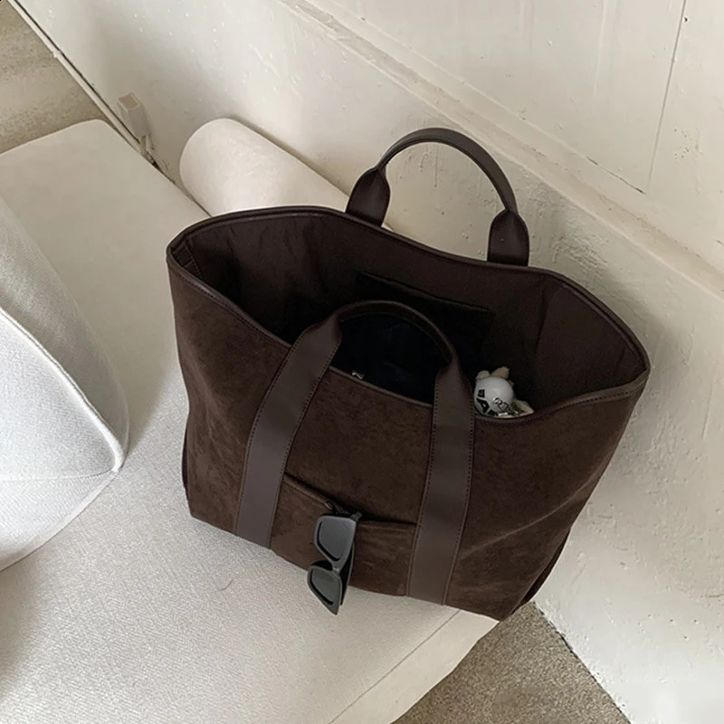 Vintage Suede Large Capacity Handbag Simple All-match Fashion Tote Bags n Casual Top Handle Shoulder Bag For Women 251106