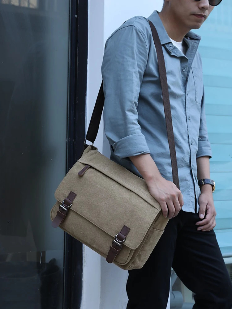 Vintage Bag Canvas Laptop Shoulder Messenger Men Casual Crossbody Bags School Bookbag 251110