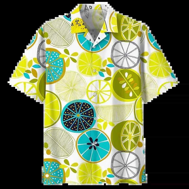 Lemon Pattern Aloha Shirt Mens 3D Printed Tropical Fruit Short Sleeve Button Shirt Street Clothing Oversized Collar Hawaiian Shirt X250410