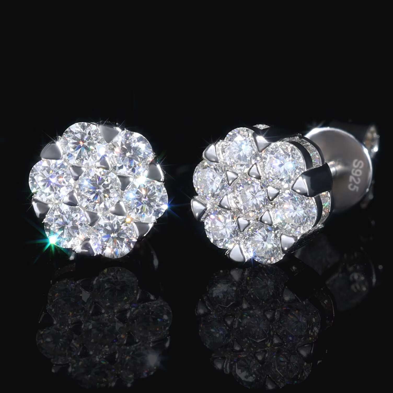 Elegant 925 Sterling Silver Earrings Vintage Style Flower Moissanite Gold Unique Design Weddings Parties Fashion Jewelry Gifts