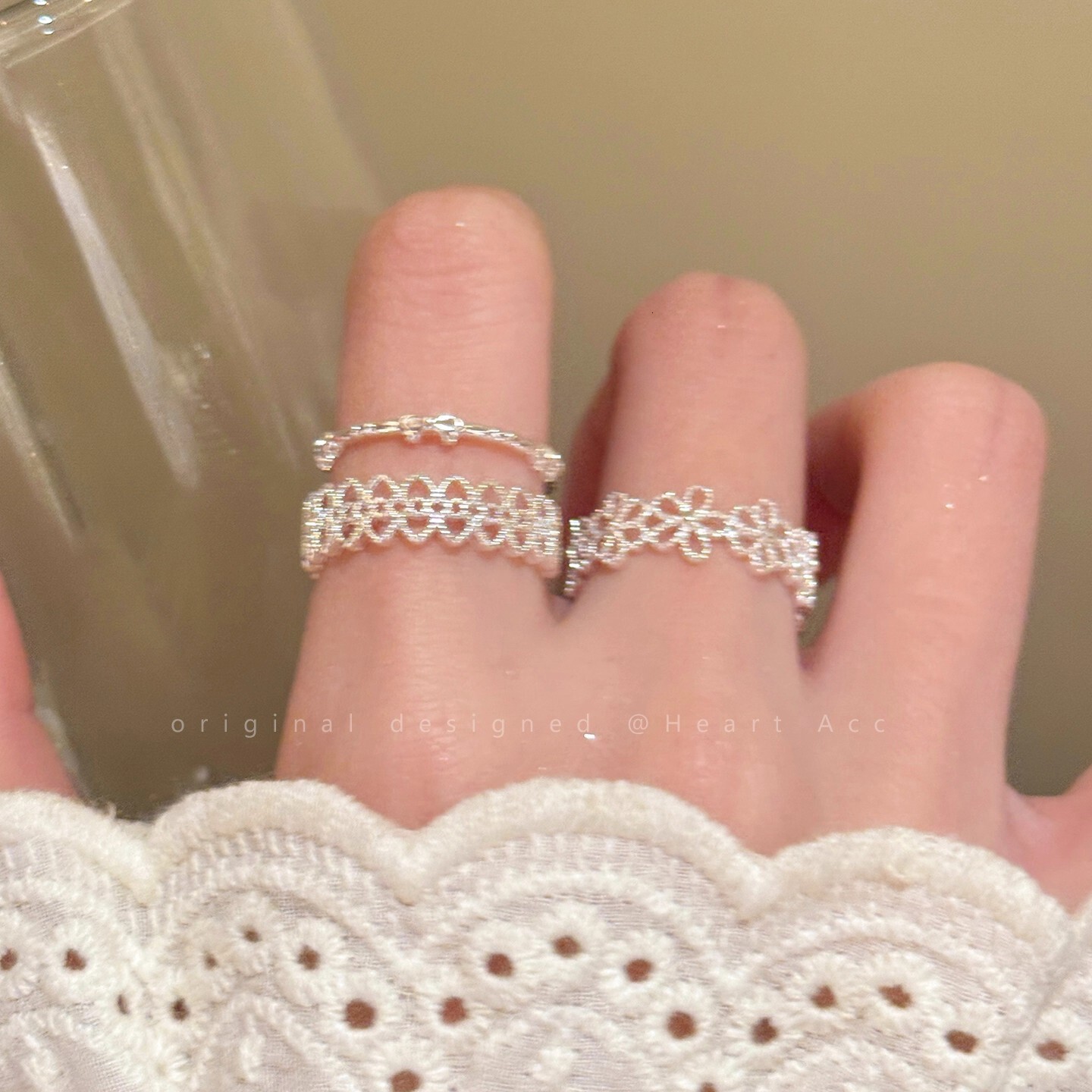 Designer Ring Palace Style Lace Edge Zircon Open Ring For Women Light Luxury Niche Fashion Ring High-end Index Finger Ring Versatile Elegant Ring