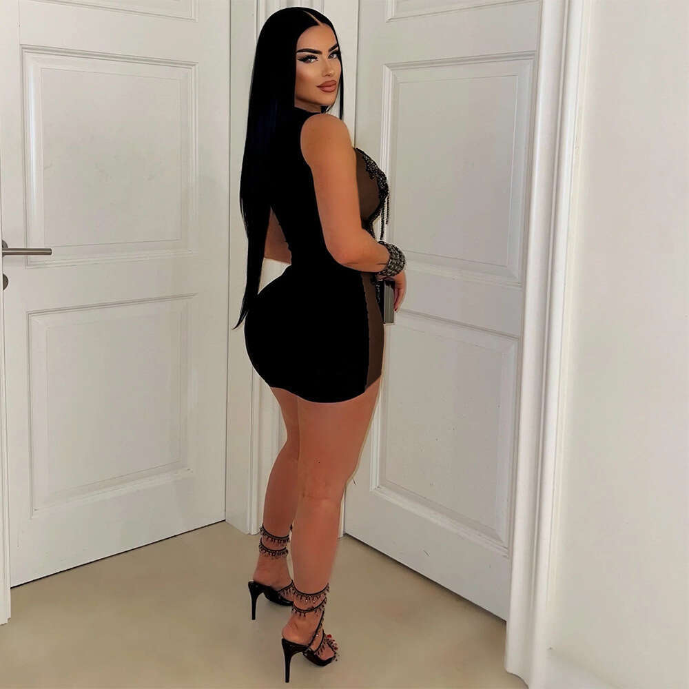 Style Sequin Sheer Fringe Sexy Bodycon Sleeveless Short Night club maxi dress SEXY DRESSES FOR WOMEN