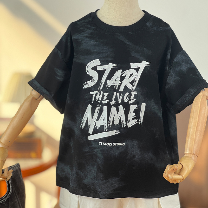 GS- Ddmyshoesvip Children S Thin Style Boys Short Sleeved Top New Girls Letter Round Neck Summer Clothes Big Children S T Shirt A