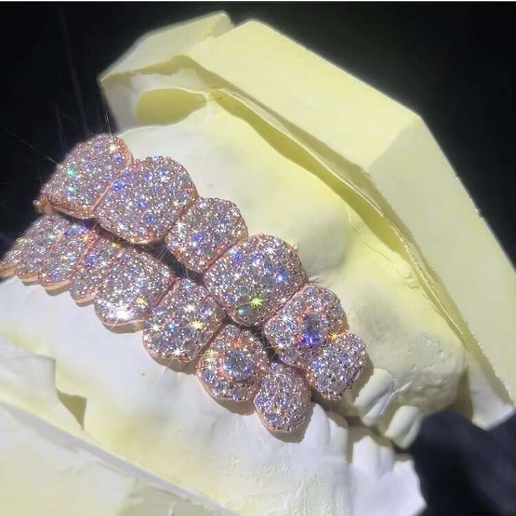 Hip Hop Rose Gold Plated Grillz Iced Out Diamond Teeth Top 10 Bottom 10 S925 Sterling Sliver VVS Moissanite Grillz Factory Price