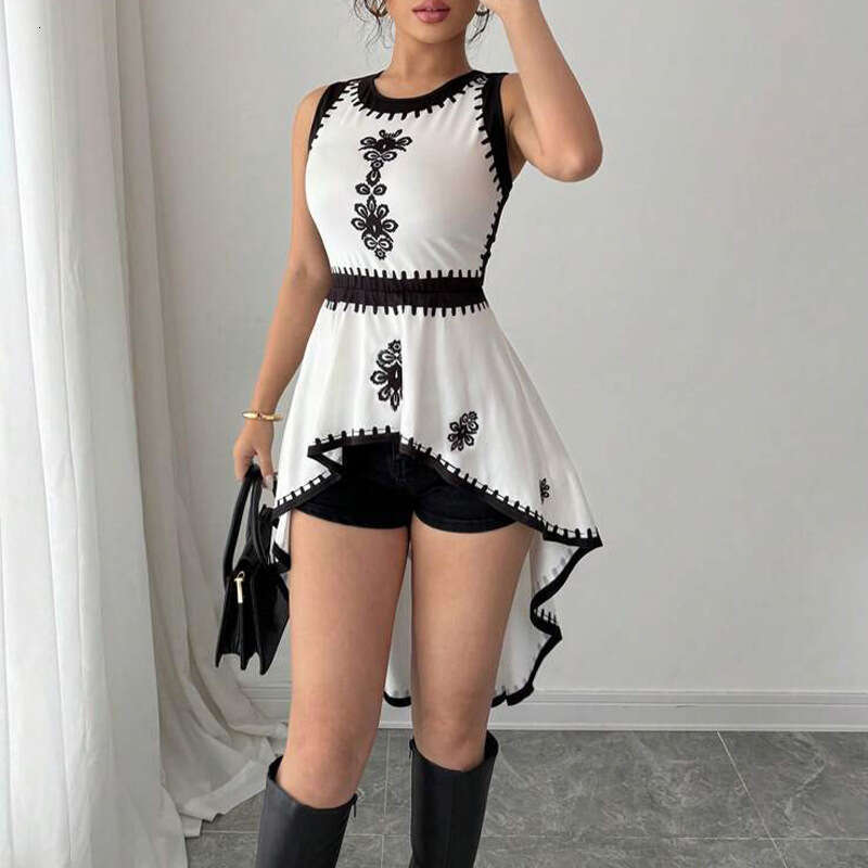 2025 Summer Amazon Cross-Border Foreign Trade European and American Irregular Color-Block Vest Swallowtail Sleeveless Pullover Top Women's Fashio