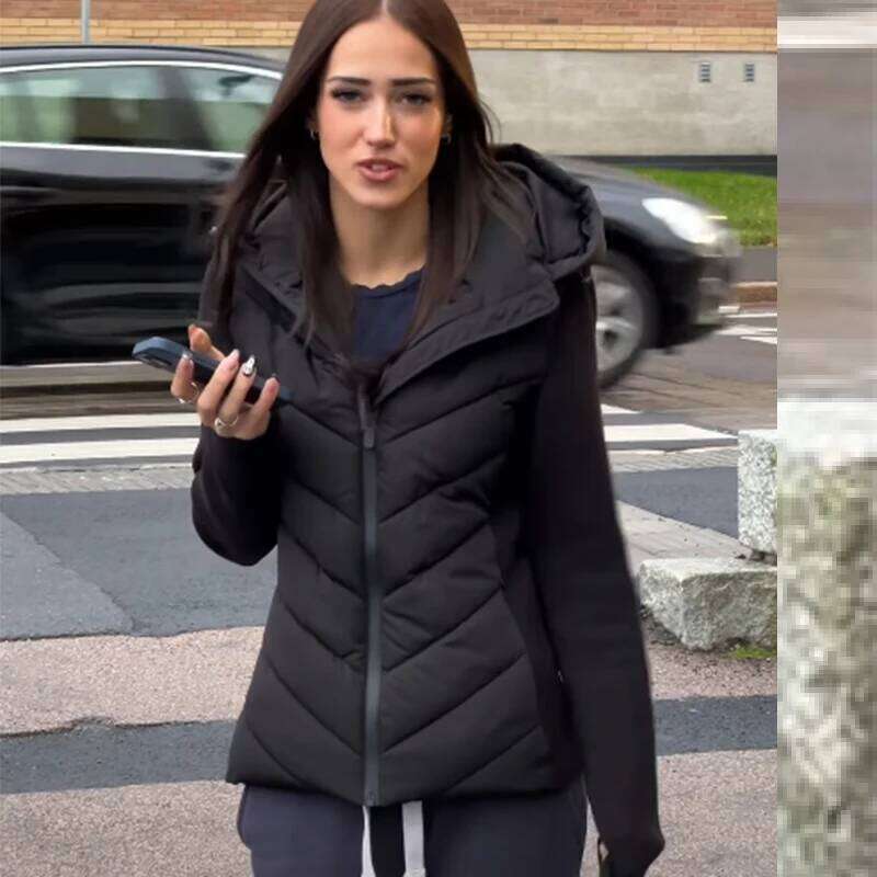 Hooded Black Women's Parkas Long Sleeve Warm Lightweight Padded Jackets Zip Up Quilted Jacket Woman Short Coats