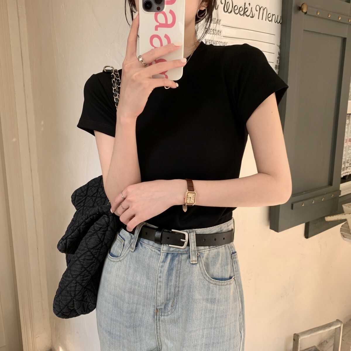 2025S Designer Women S T Shirt Spicy Girl Shoulder Length Short Sleeved T Shirt For Women In Summer Slim Fit Basic Style Base Shirt Top Ins Trend