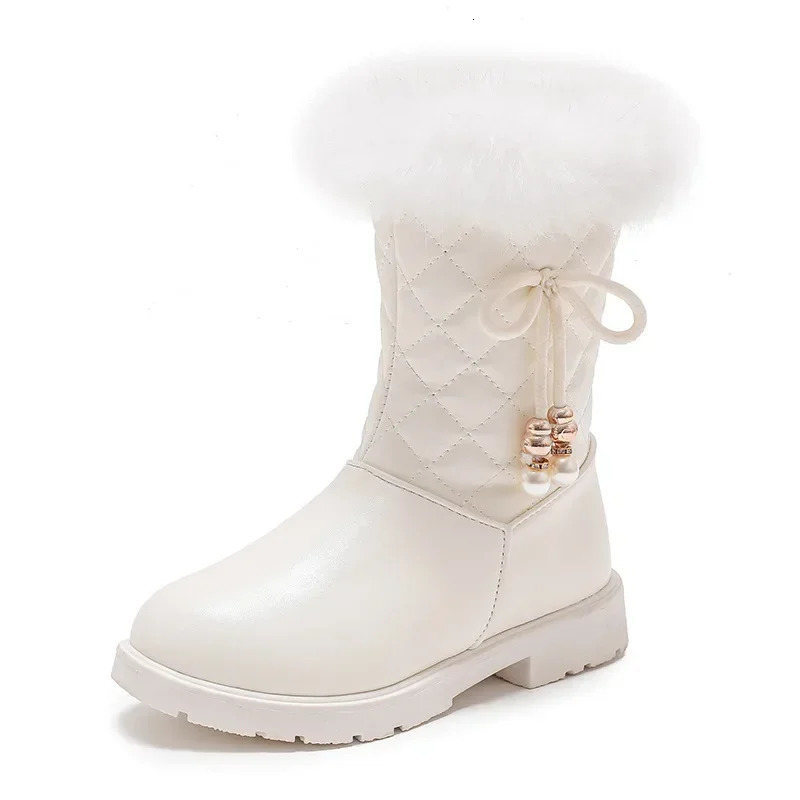 Girls Princess Boots Warm Shoes for Winter Kids Long Boots with Fur Fashion Sweet Girls Leather Snow Boots with Bow 251104