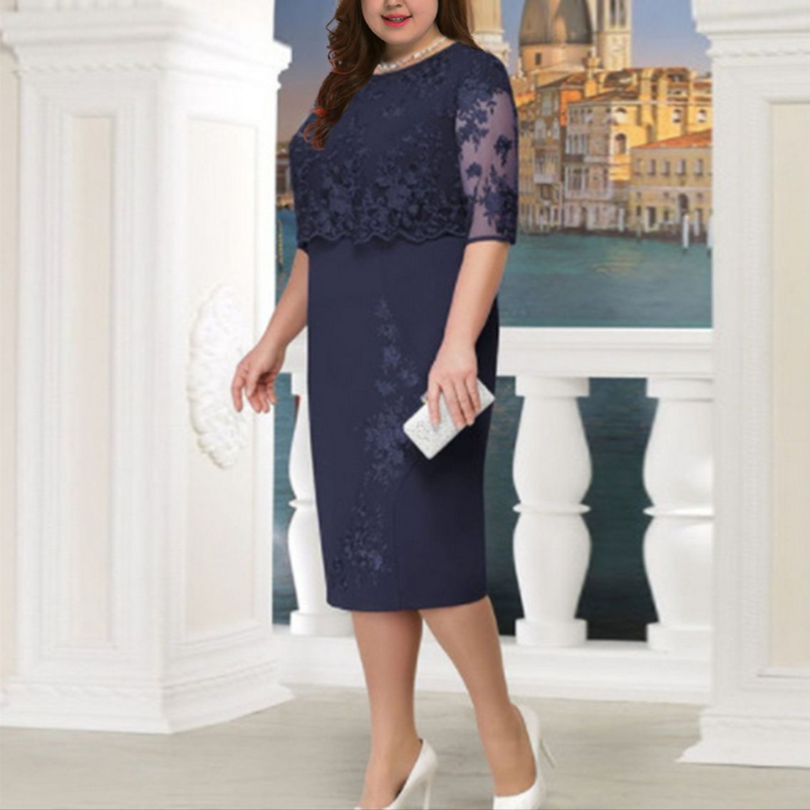 Hot selling lace stitching fake two-piece set of chubby oversized dresses in three colors and eight sizes
