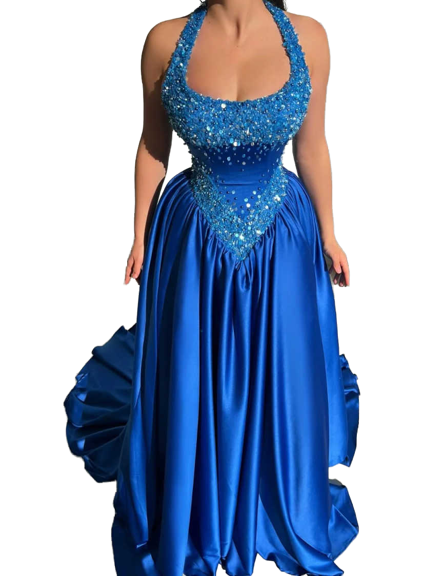 Princess Evening Dresses Halter Neck Sleeveless Beaded Crystal Prom Gowns Birthday Party Custom Made Vestidos De Novia