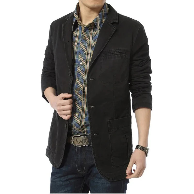 Spring and summer business casual slim fit solid color jacket cotton denim highquality largesized set M5XL 250401