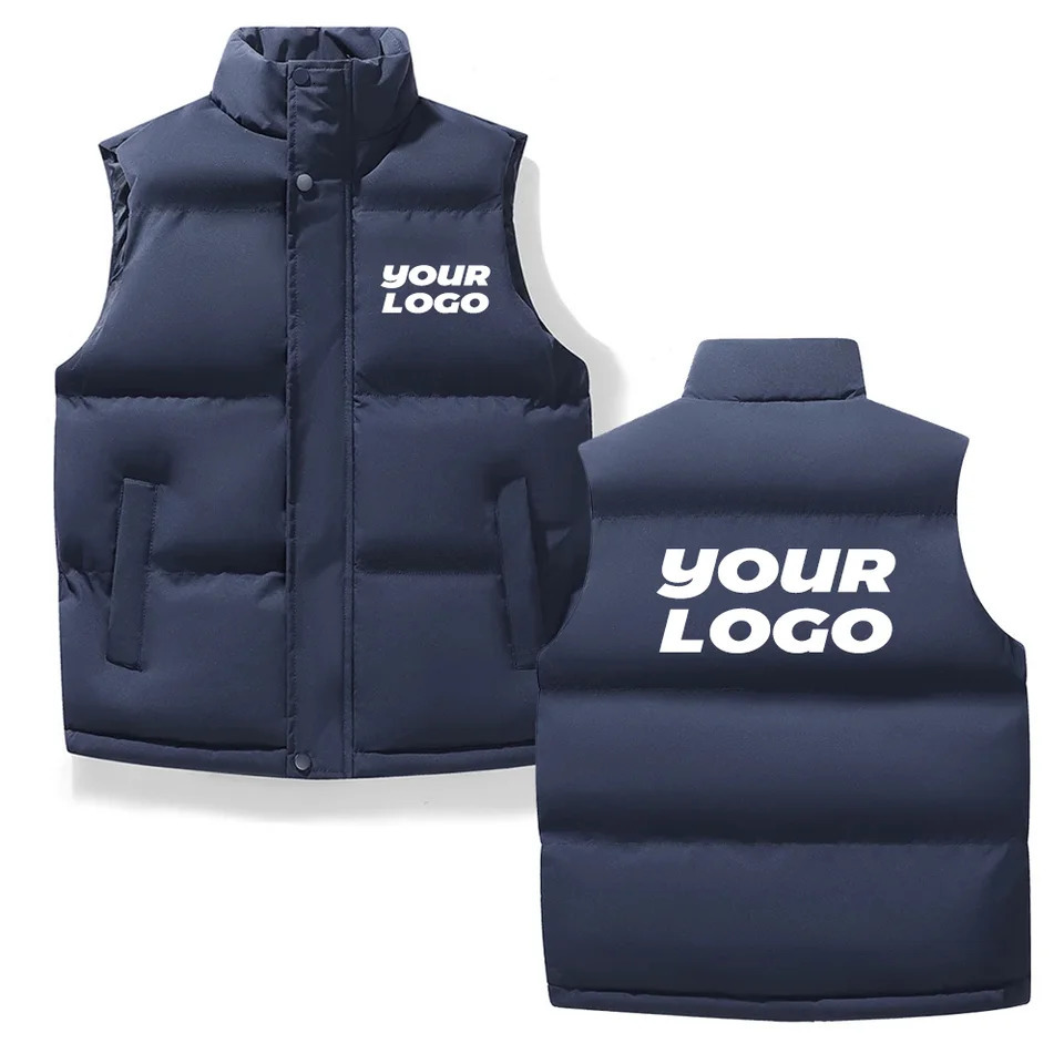 Customize Your DIY Mens Winter Thick Cotton Vest Jacket Mens Down Vest Sleeveless Outdoor Warm Vest Casual Outerwear 251105