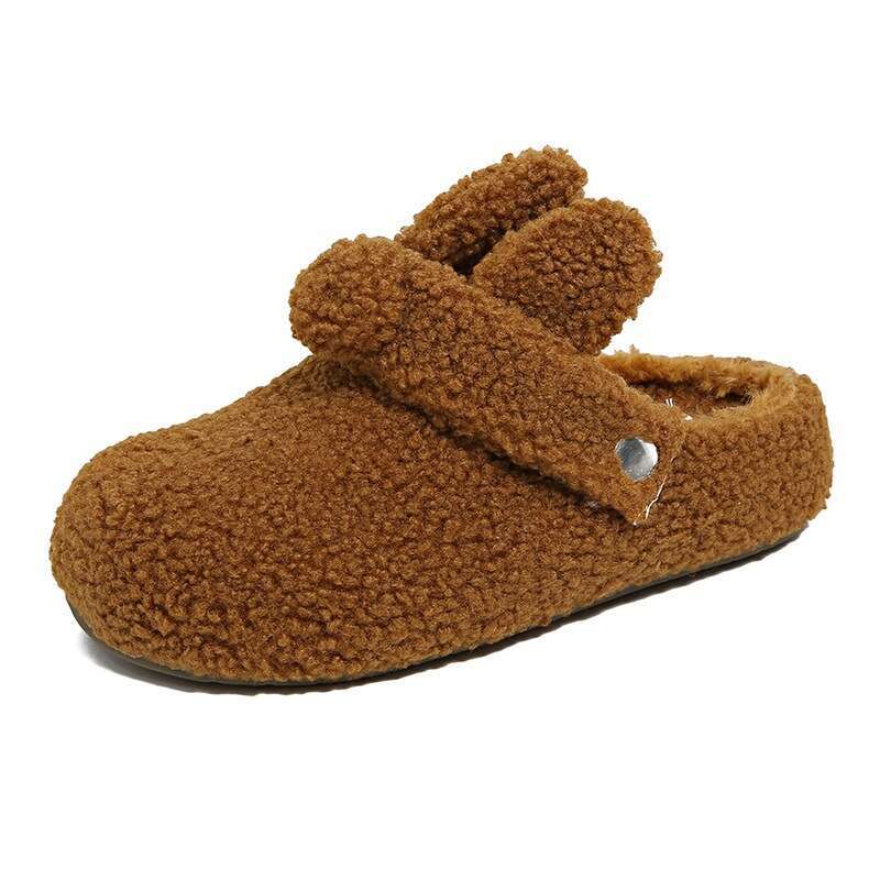 Soft Cute Bunny Closed-Toe Furry for Women, Outdoor Wear, 2025 New Autumn Winter Versatile Two-Way Plush Cotton Slippers