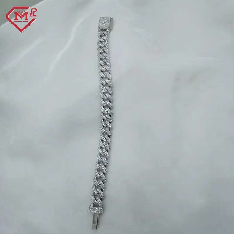Custom Cuban Link Bracelet 3 Rows 925 Sterling Silver Iced Out Gold Plated Moissanite Cuban Chain