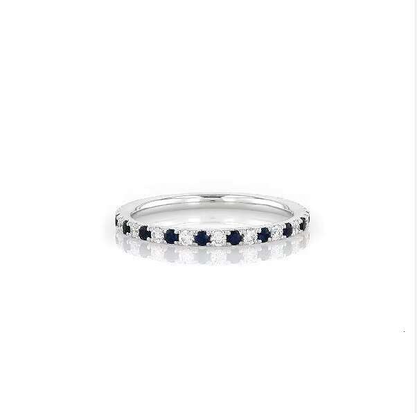 Hand Made Pave Blue VVS Moissanite Diamond Eternity 14k Gold Ring