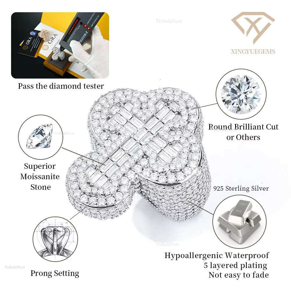 Wholesale Mens Iced Out Hip Hop Gold Plated Sier Fine Jewelry Cross Gra Certificate Mossanite Moissanite Dia Rings