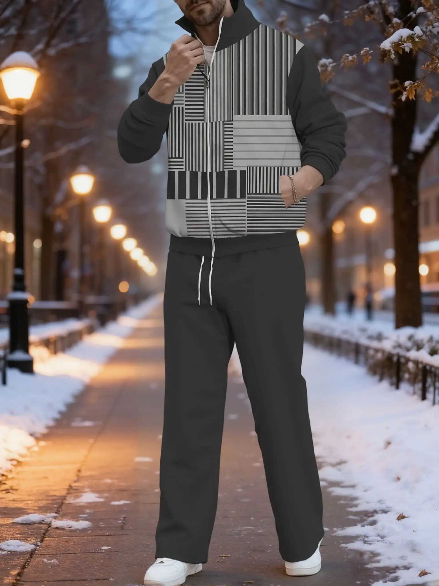 Mens Autumn 2025 Sportswear Set Stand/Flip Collar TwoWay Wear Sweatshirt Jacket with Matching Long Pants Comfortable Two W251110