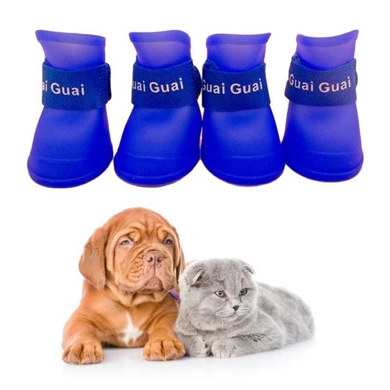 2 pairs of waterproof silicone rain boots with adjustable adhesive tape for pets outdoor activities Y5GB T2504010