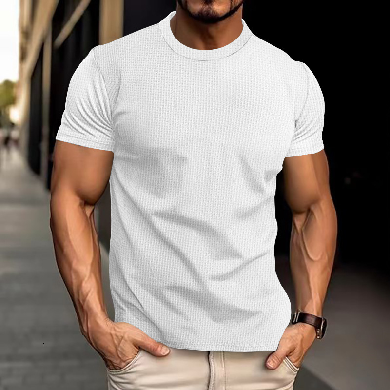 Summer bamboo foam gauze mens short sleeved breathable quick drying slim fit top mens fashion trend