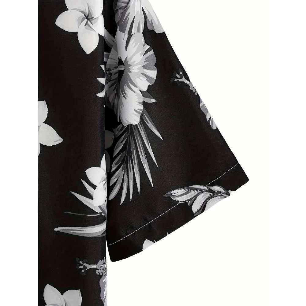 Hawaiian style floral pattern mens short sleeved lapel shirt summer outdoor vacation mens button up shirt X250410