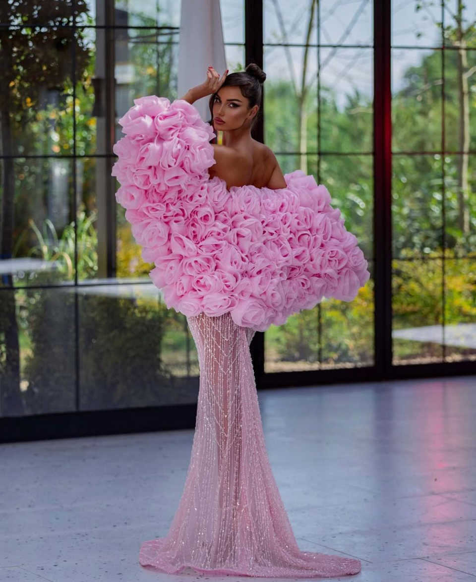 Shine Mermaid Prom Gown Crystal V-Neck Evening Dress Flower Party Prom Dress Sexy Bridal Gowns vestido de novia Size Customized Robes De Mariee L25101