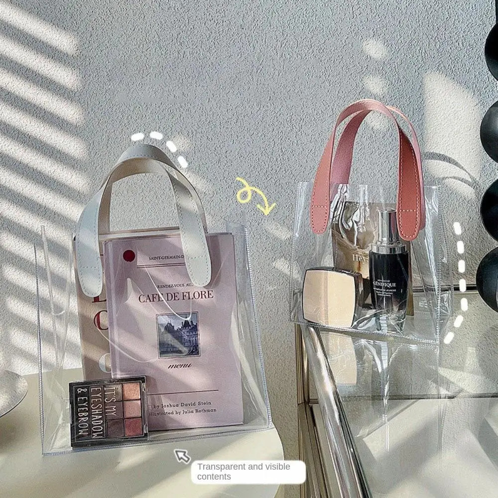1PC Clear Tote Bag Transparent Shopping Bags Shoulder Handbag PVC Waterproof Storage for Gift Cosmetic Plastic Hand 251110