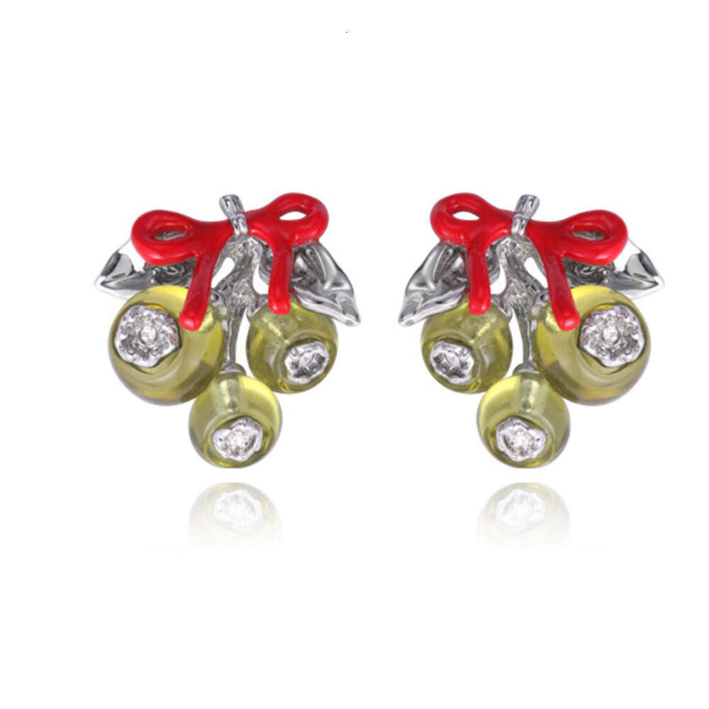 Unique Exquisite Exaggerated High-End Original Design Bowknot Green Grape Earrings for Women Fresh Fashionable Ear Jewelry