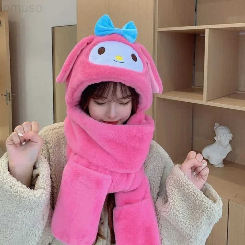 Sanrio Cinnamoroll My melody winter warm three-piece hat and scarf one-piece student cartoon cute Kuromi adult velvet hat holiday gift H251110