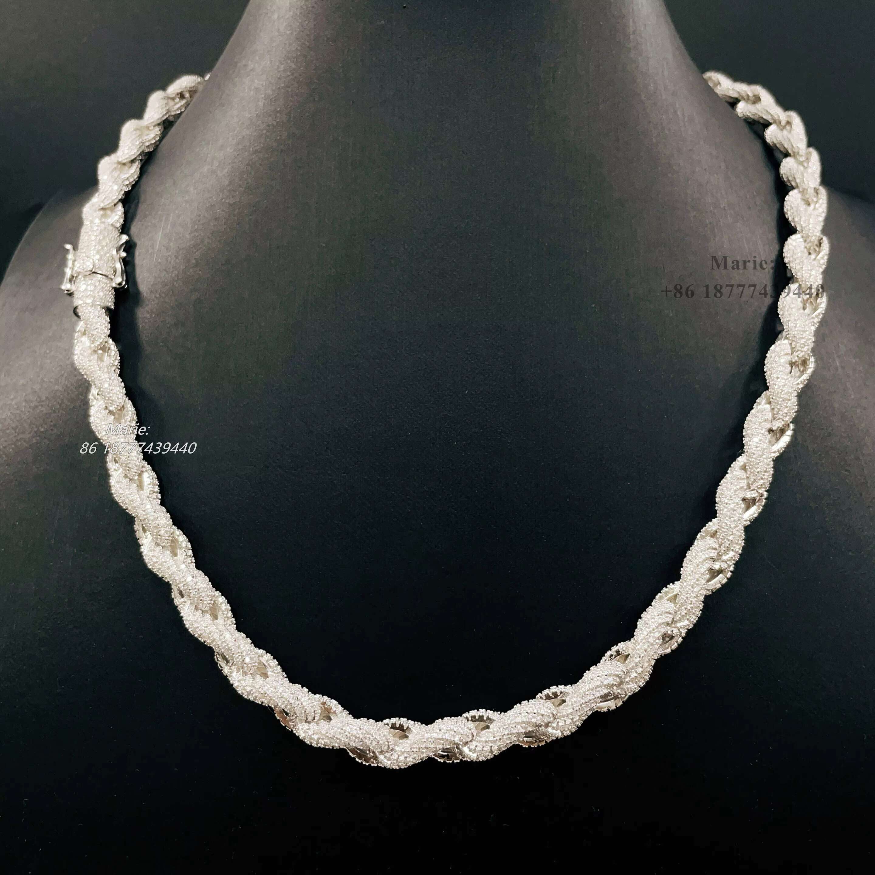 Drop Shipping White Gold 925 Sterling Silver Micro Pave Vvs Moissanite Diamond Rope Chain Necklace