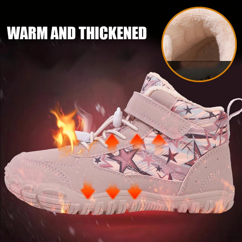 Childrens Barefoot Snow Boots Wide Toes Winter Insulated Waterproof Fur Lining Shoes Suitable for Boys and Girls in Cold Weather Outdoor Sports Shoes 