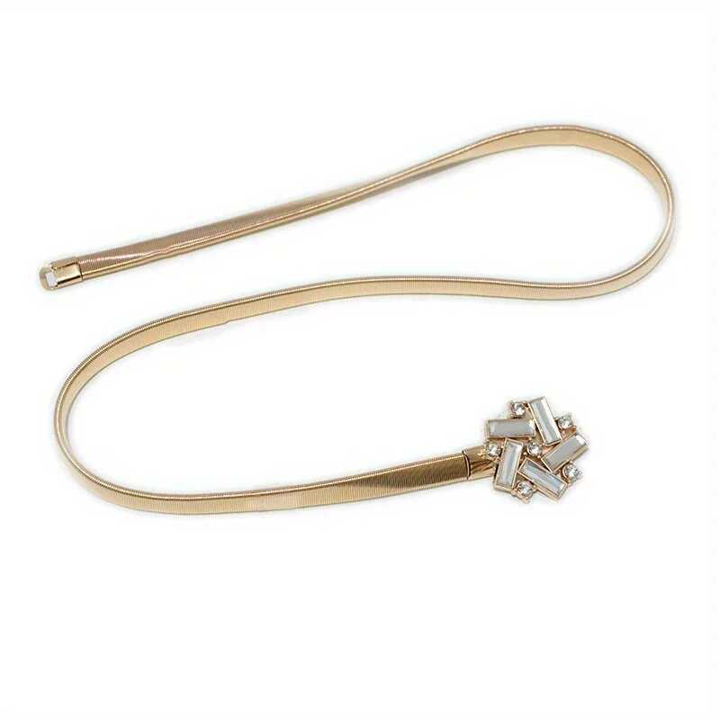 Metal elastic waist chain with diamond pattern inlay decoration and gold simple fl set Gm1284 X250410