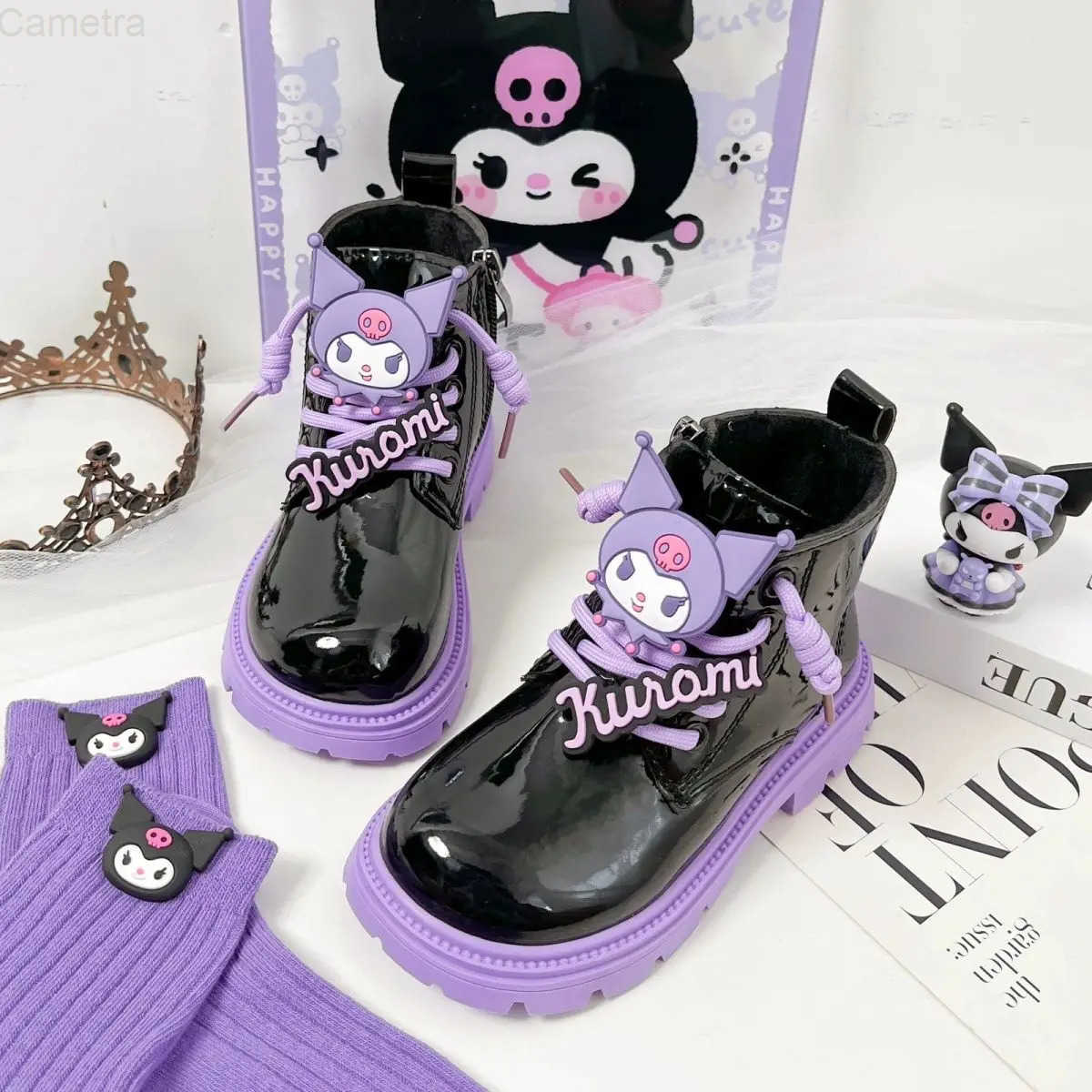 Sanrio Kids Princess Shoes Cute Kuromi Soft Sole Girls Leather Boots Comfort Non-Slip Autumn Winter New Children Short Boots H251110