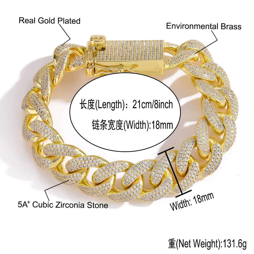 BES 18mm Fine Iced Out Bg Brass Cuban k Hip Hop Mens Micro Pave Chain Necklace Jewelry