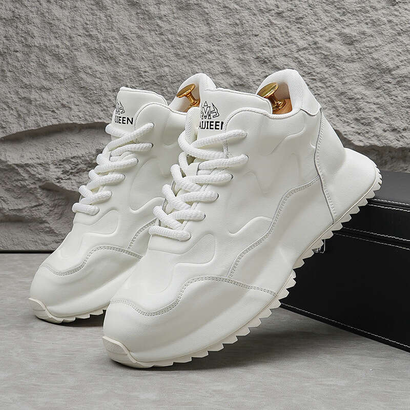 Handsome Casual 2025 Genuine White Thick Height Increasing Fashion Sports Leather Soft Sole Dad Shoes for Men