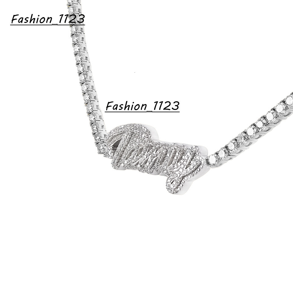 Custom Name Pendant Necklace 925 Sterling Silver Moissanite Letters Pendant Tennis Chain Necklace
