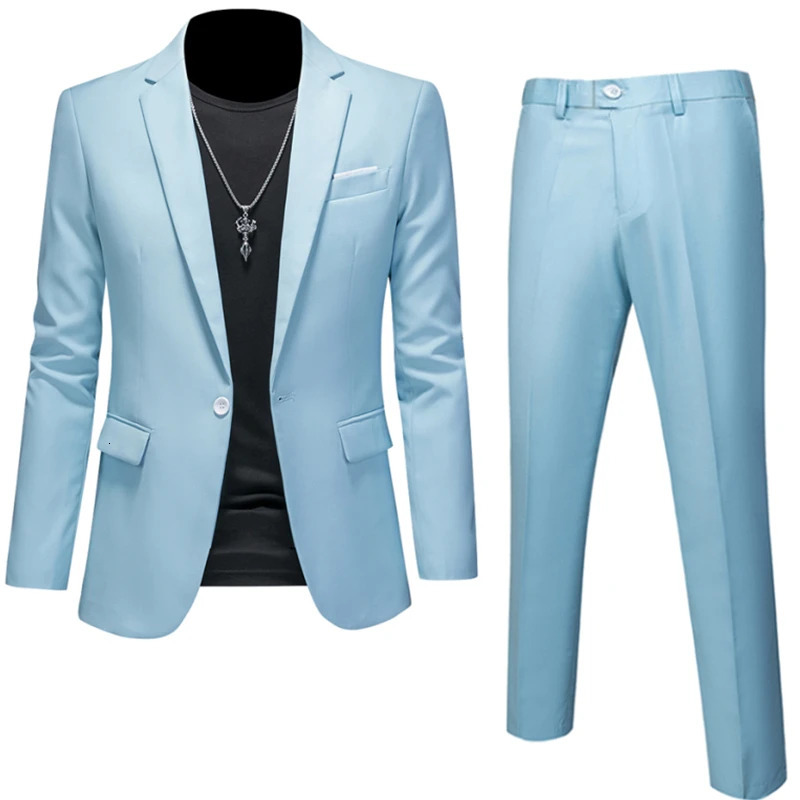 6XL-M BlazerPants High Quality Business Solid Color Slim Fit Suits 2 Pieces Mens Groom Wedding Social Tuxedos Set 16 Colour 250409