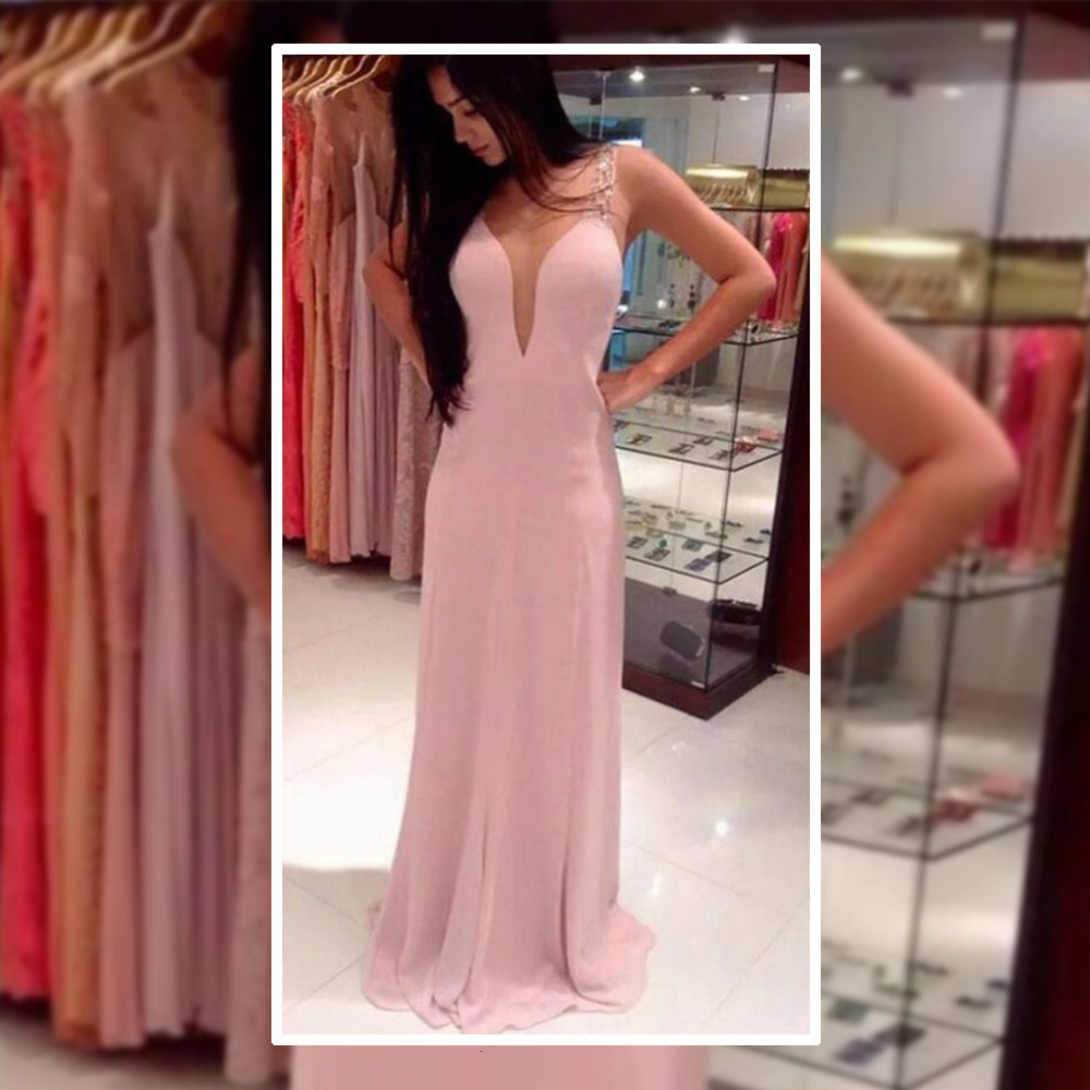 Hot selling 2025 New Deep V-neck Fashion Prom Chiffon Pink Evening Long Dress Women