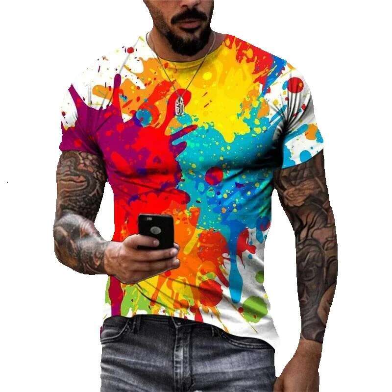 Men's graffiti painting printed Haruku clothing, personality, street fashion, hip-hop T-shirt, Y2K top, 2025