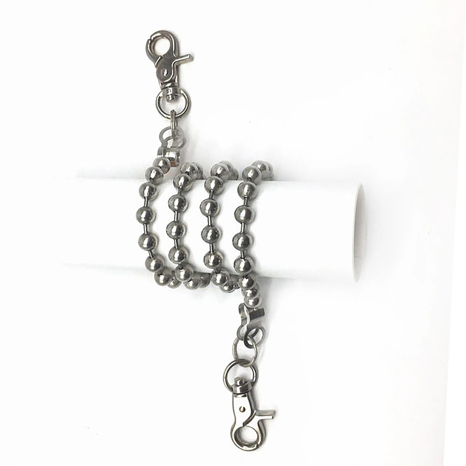30 inch Gothic Punk Bicycle Wallet Jean Trouser 6mm Large Ball Chain Keychain Spring Buckle Silver Plated 250410
