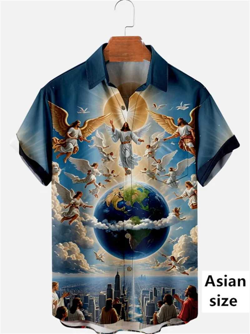 Easter Summer Jesus Cross Mens Short Sleeve 3D Printed Rabbit Egg Printed Button Up Shirt Casual Christian Shirt X250410