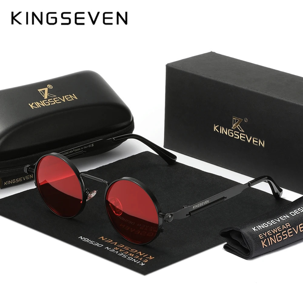 KINGSEVEN Mens Round Sunglasses Polarized Steampunk Womens Retro Style UV400 Eyewear Accessories Oculos 250410