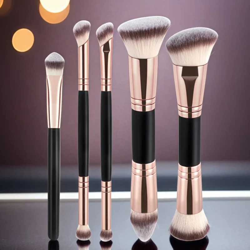 5PCS Double Ended Foundation Makeup Brush Set Flat Angled Tips for Flawless Liquid Powder Concealer and Cream Application L251110