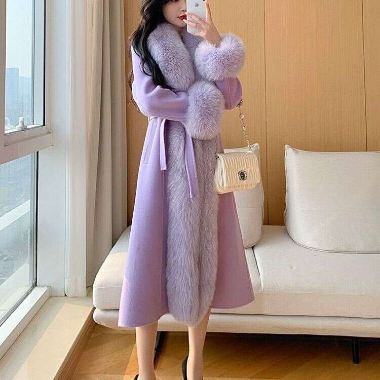 Woolen Fashion MidLength Wool Women's Winter Collar Internet Celebrity Faux Fur Coat Trendy