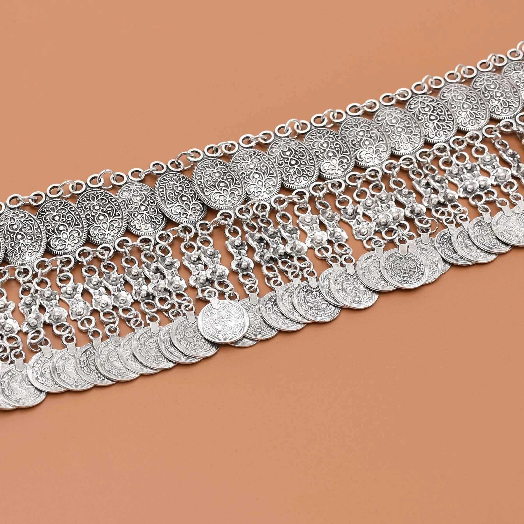 Vintage ethnic dress holiday street coin waist belly chain body jewelry boho Indian dance party statement metal strap accessories X250410