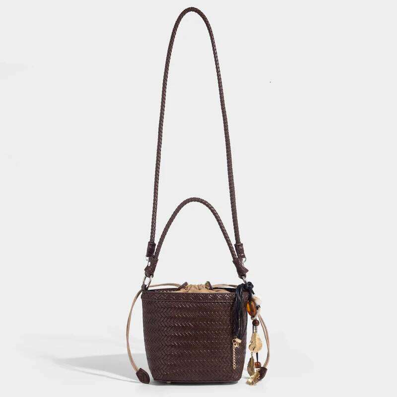 Mini Bucket Bags For Women Luxury Designer Handbag And Purse 2025 New In PU Imitation Braided Embossed Pattern Underarm Shoulder