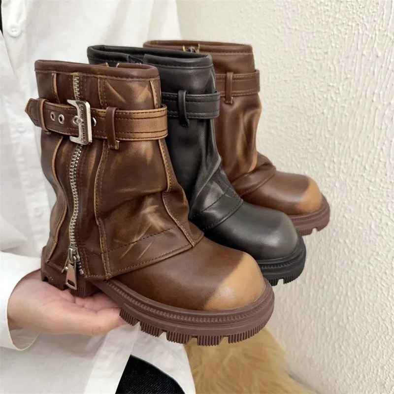Girls Splicing Short Boots Autumn and Winter Childrens Retro Girls Knight Boots Girls Zipper Fashion Trendy Boots 251104