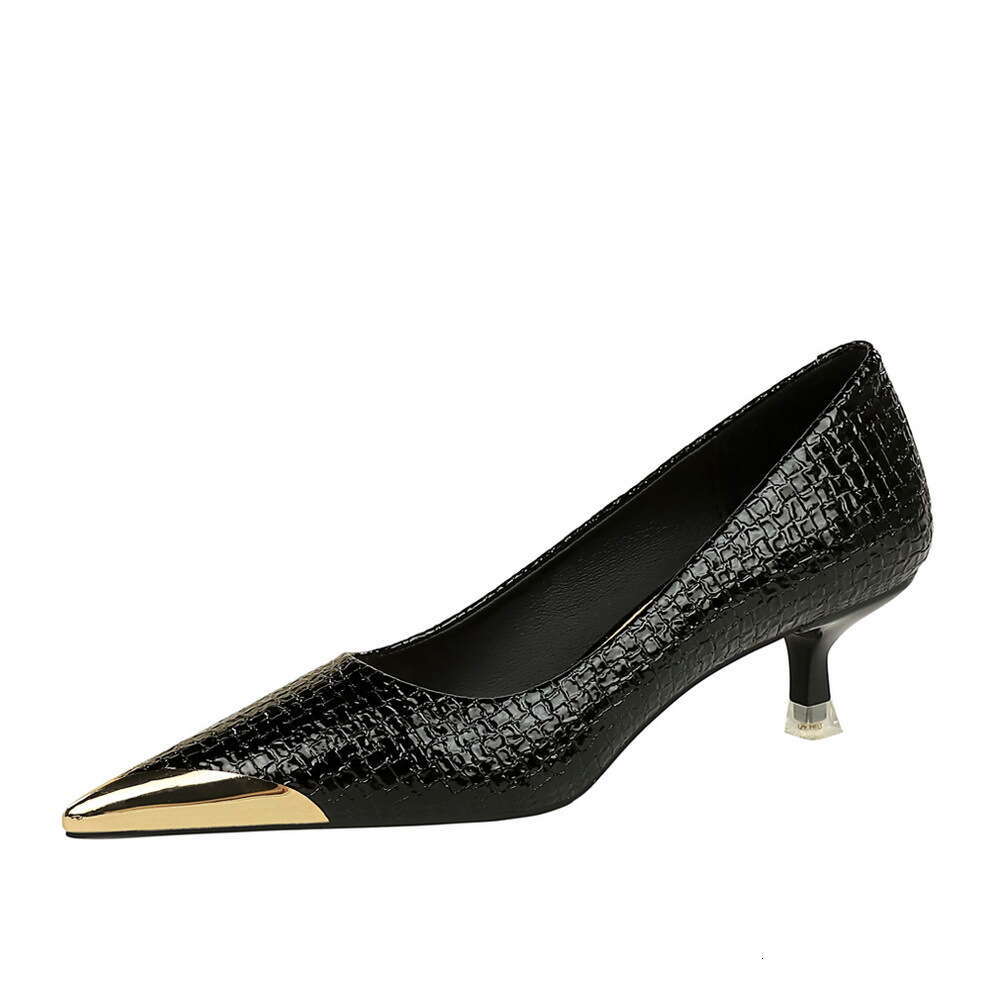 4.5/9.5cm Heels Banquet stiletto Designer Shoe Women's Slimming kitten heels Metal Pointed Toe work Shoes