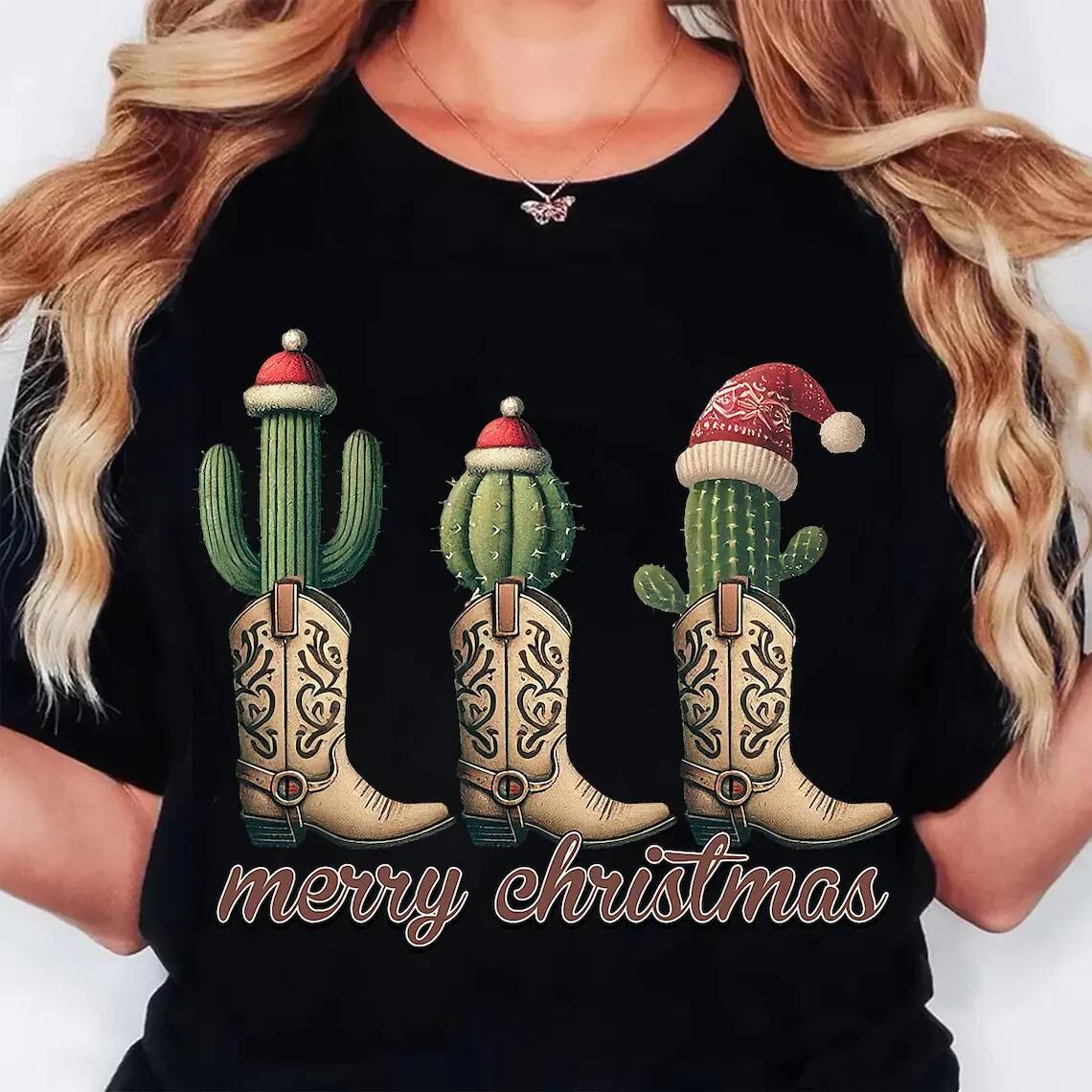 Ddmytues Christmas Boots Shirts Western Cowgirl Holiday Tee Casual Short Sleeve Top Women's Clothing Cartoon Streetwear Y2k Clothes