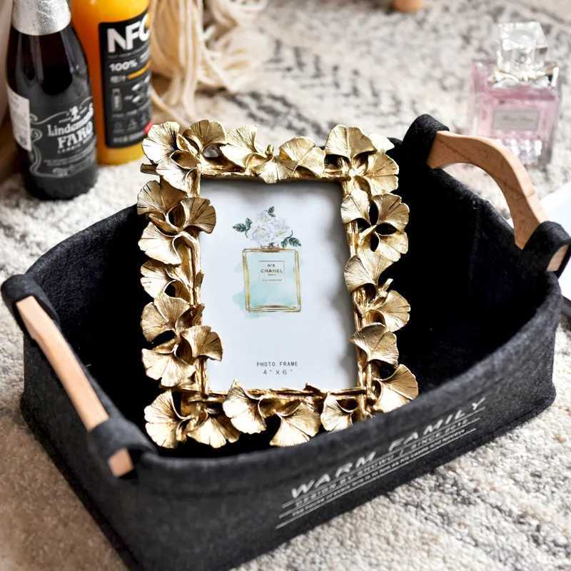 Golden Gingko Leaf Photo Frame European Creative Wedding Veil Retro Bedroom Table Decoration 4 6 7 L251110 H260306